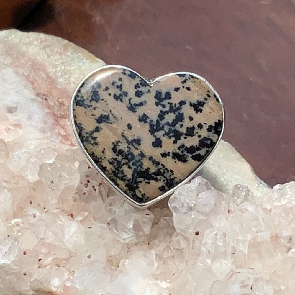 HONEY DENDRITIC OPAL HEART 925 STERLING SILVER RING, SIZE 6.5